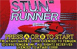 Title screen of S.T.U.N. Runner on the Atari Lynx.
