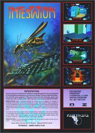 Advert for Infestation on the Commodore Amiga.