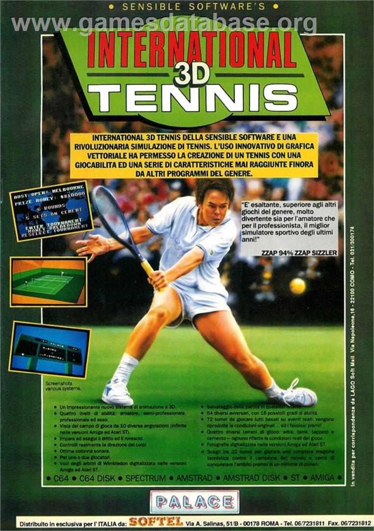 International 3D Tennis - Commodore Amiga - Artwork - Advert