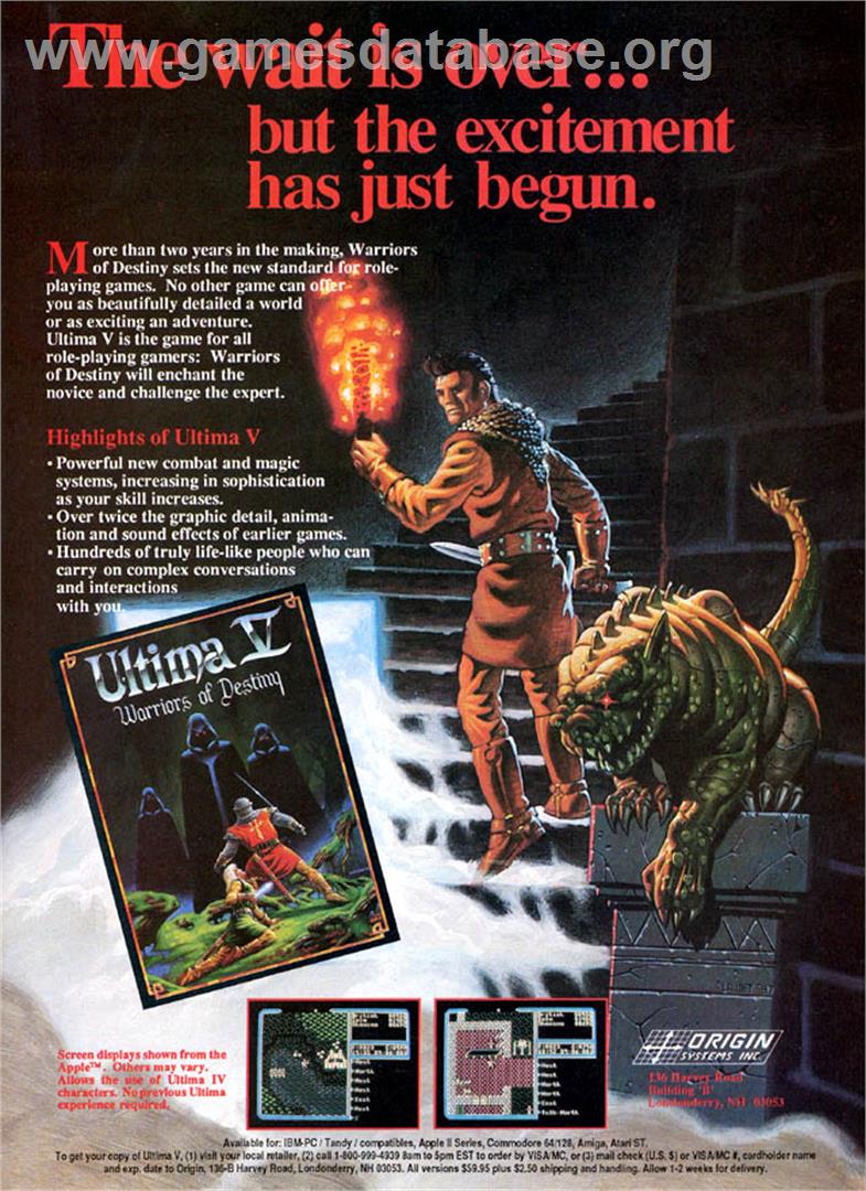 Ultima V: Warriors of Destiny - Commodore Amiga - Artwork - Advert