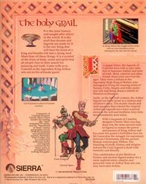 Box back cover for Conquests of Camelot: The Search for the Grail on the Atari ST.