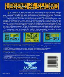 Box back cover for Legend of the Sword on the Atari ST.