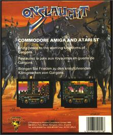 Box back cover for Onslaught on the Atari ST.