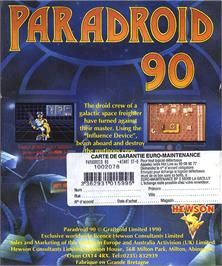 Box back cover for Paradroid 90 on the Atari ST.