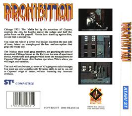 Box back cover for Prohibition on the Atari ST.