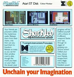 Box back cover for Shackled on the Atari ST.