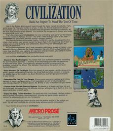 Box back cover for Sid Meier's Civilization on the Atari ST.