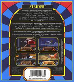 Box back cover for Strider on the Atari ST.