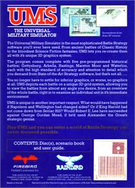 Box back cover for UMS: The Universal Military Simulator on the Atari ST.