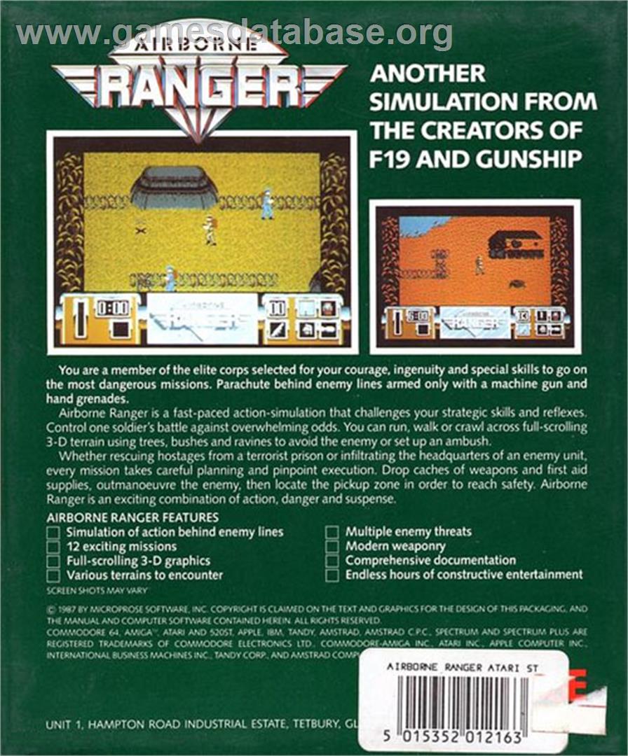 Airborne Ranger - Atari ST - Artwork - Box Back