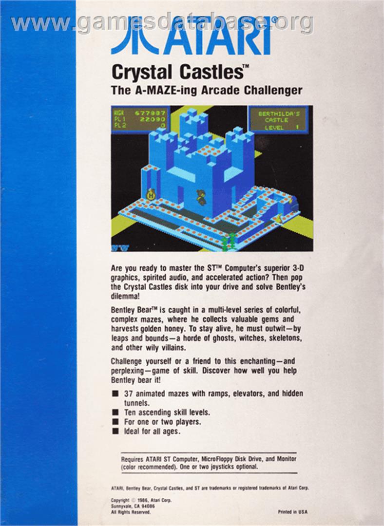 Crystal Castles - Atari ST - Artwork - Box Back