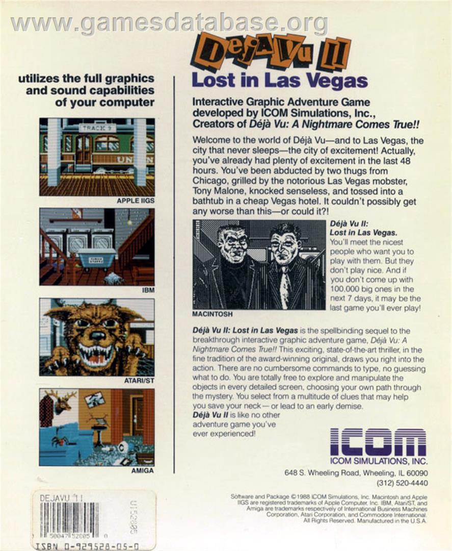 Deja Vu 2: Lost in Las Vegas - Atari ST - Artwork - Box Back
