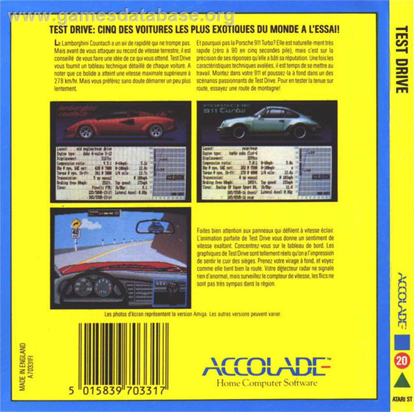 Duel: Test Drive 2 - Atari ST - Artwork - Box Back