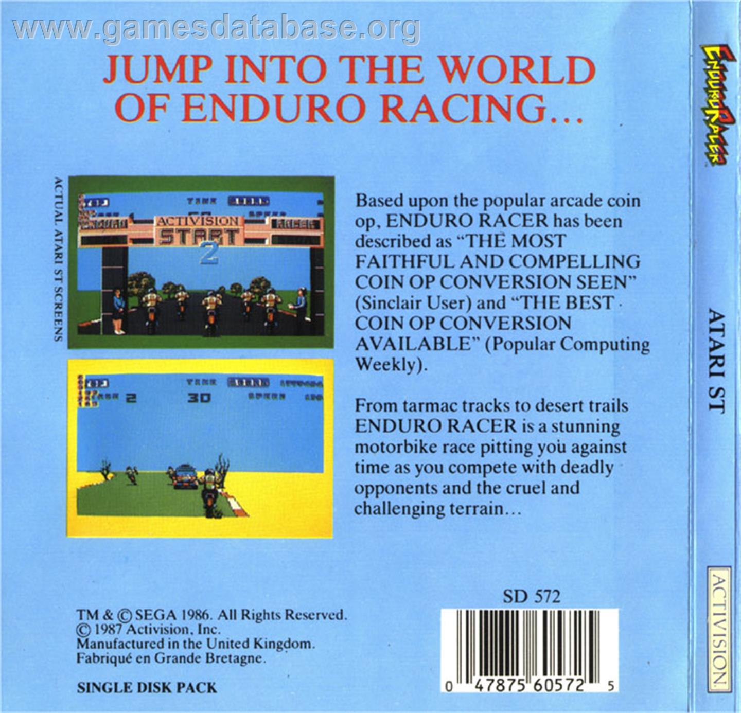 Enduro Racer - Atari ST - Artwork - Box Back