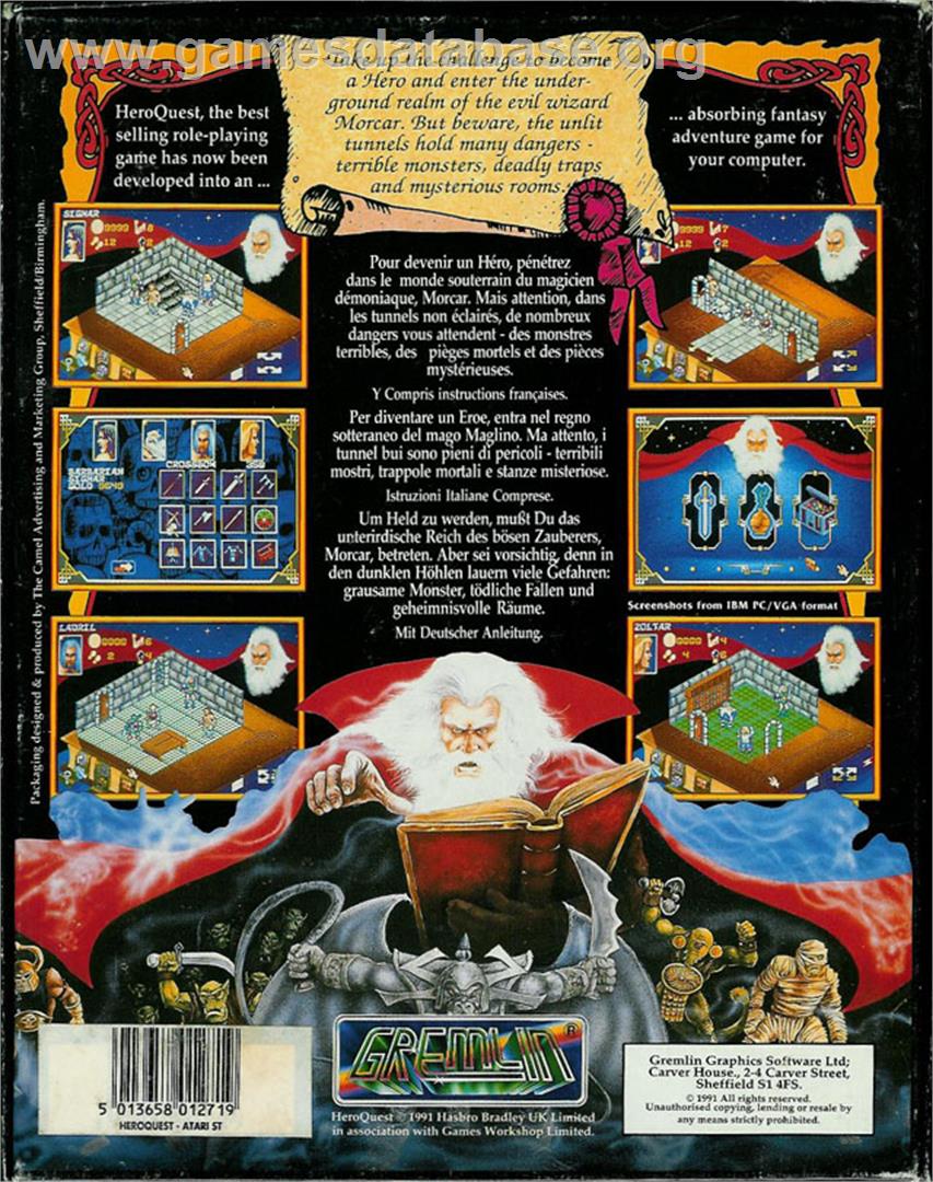 Hero Quest - Atari ST - Artwork - Box Back