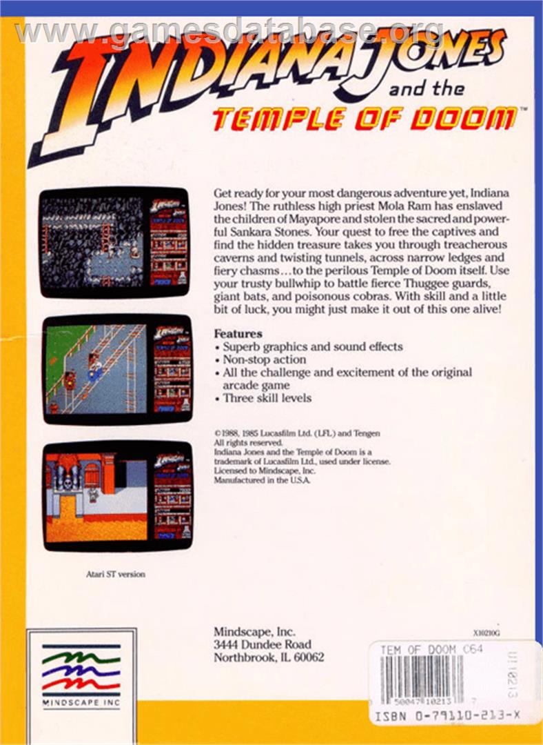 Indiana Jones and the Temple of Doom - Atari ST - Artwork - Box Back