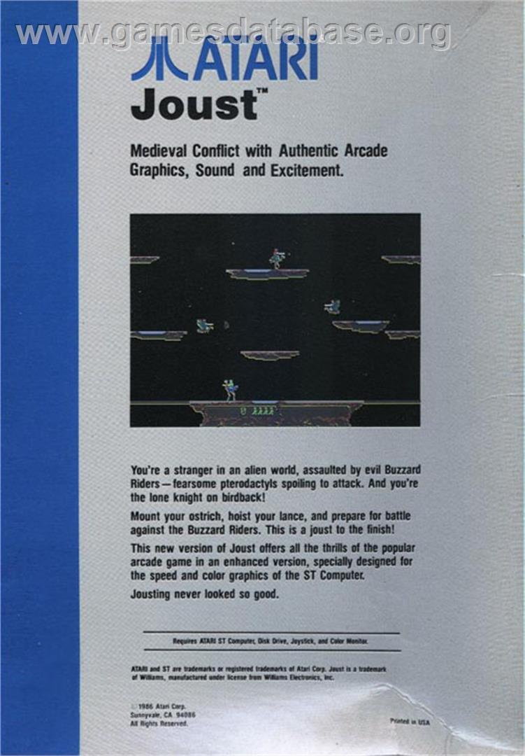 Joust - Atari ST - Artwork - Box Back