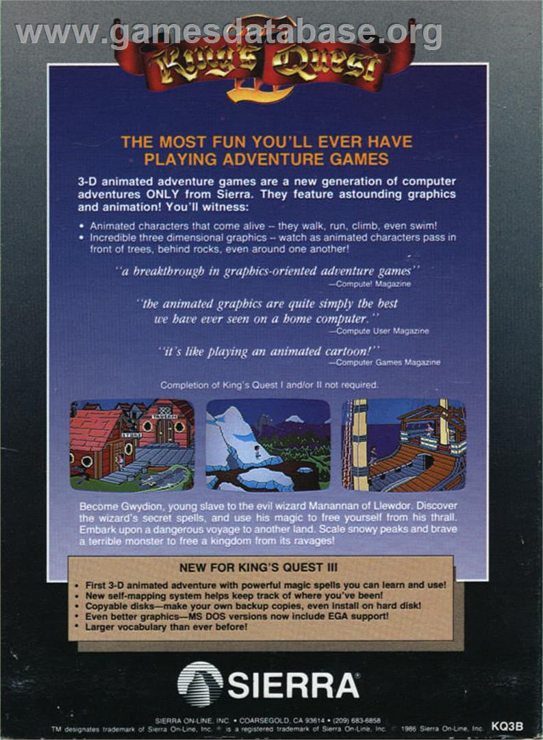 King's Quest III: To Heir is Human - Atari ST - Artwork - Box Back