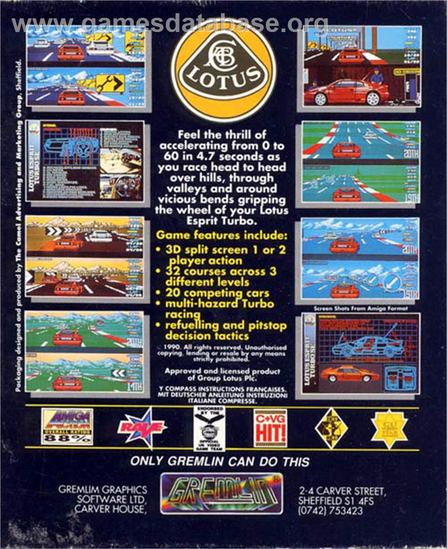Lotus Esprit Turbo Challenge - Atari ST - Artwork - Box Back