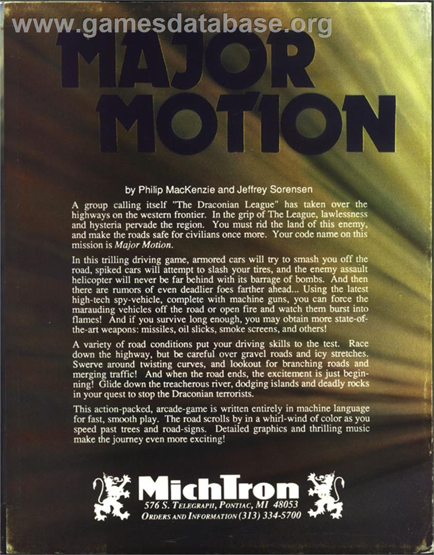 Major Motion - Atari ST - Artwork - Box Back