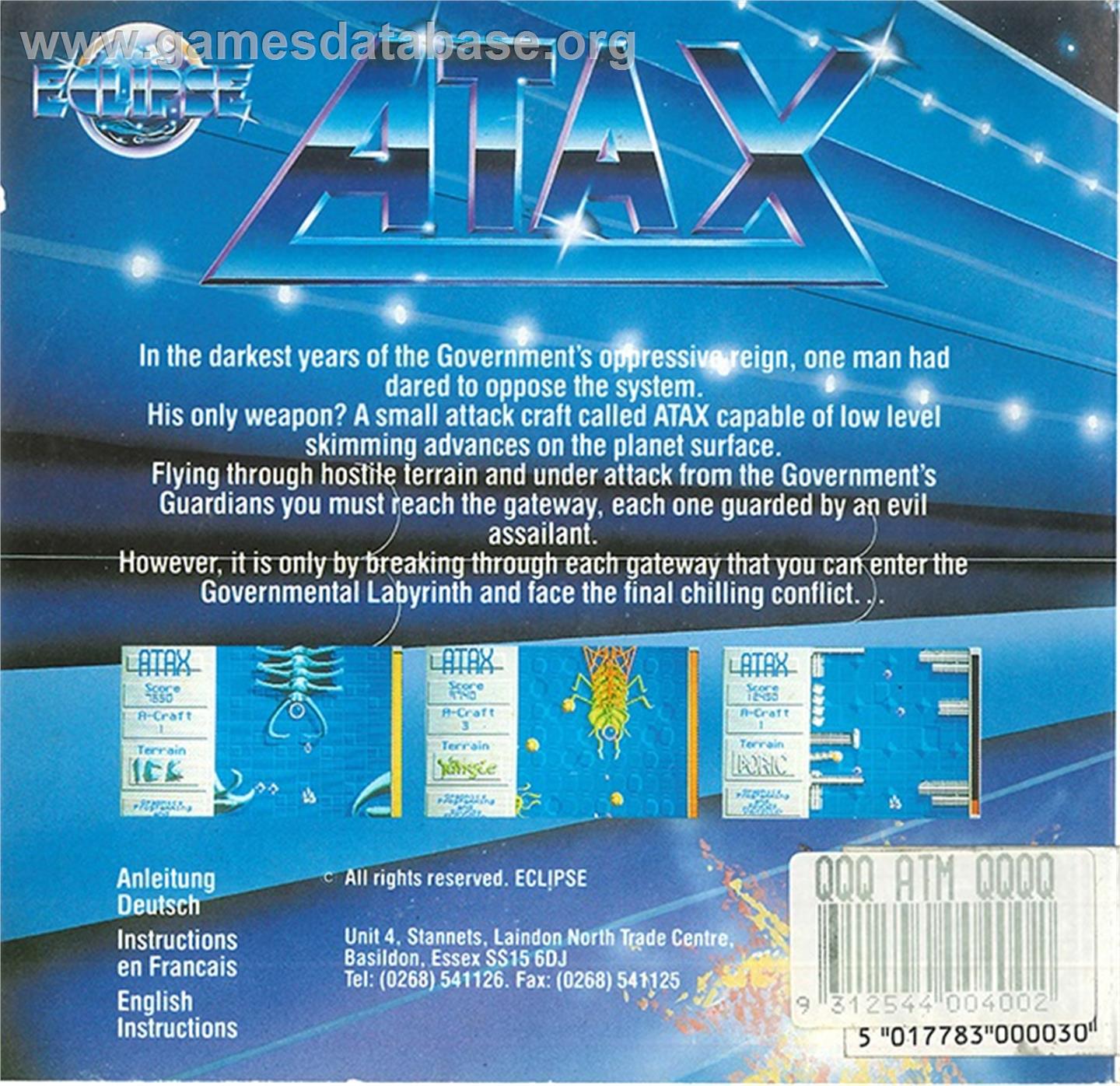 Plax Atax - Atari ST - Artwork - Box Back