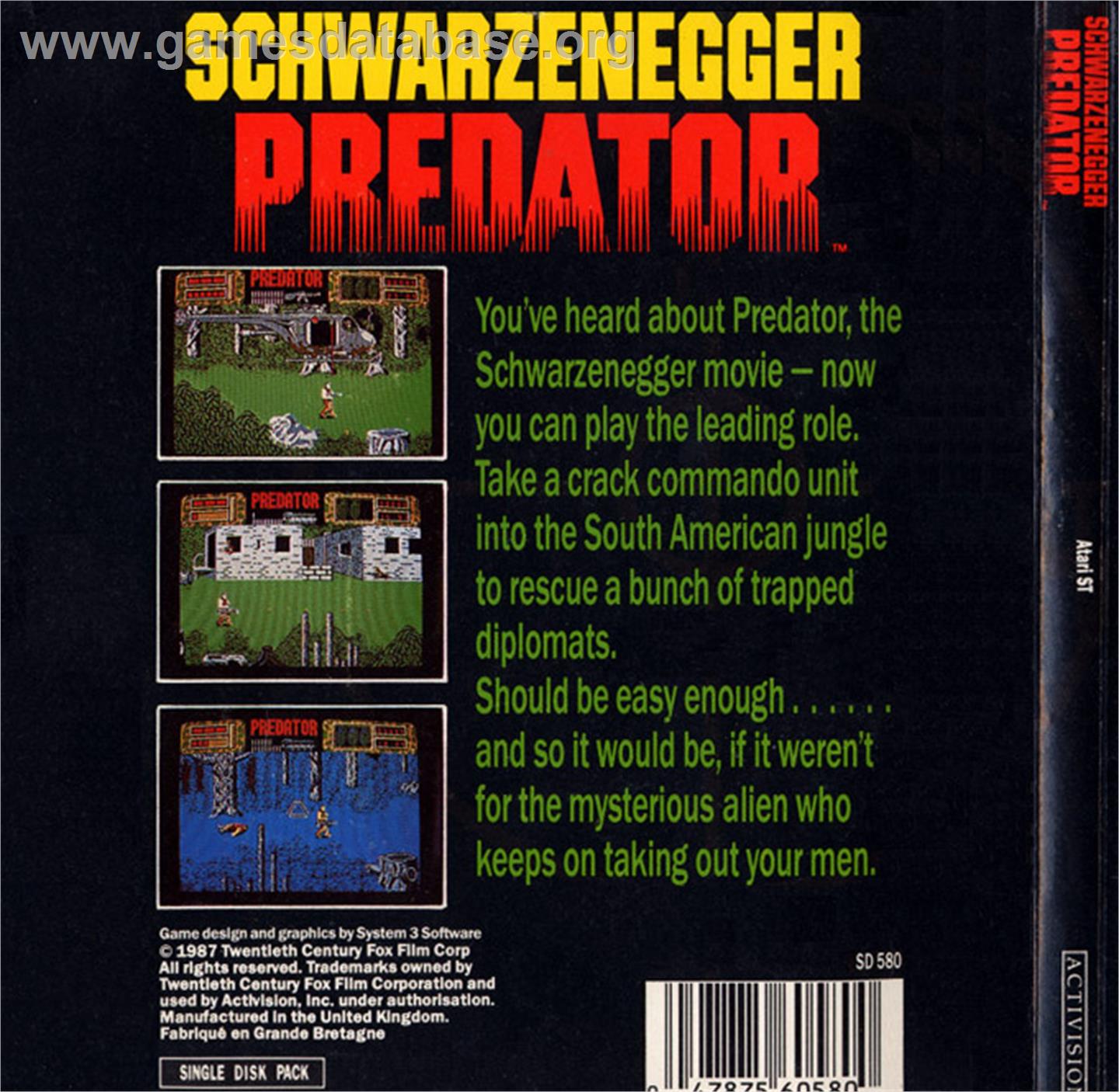 Predator - Atari ST - Artwork - Box Back