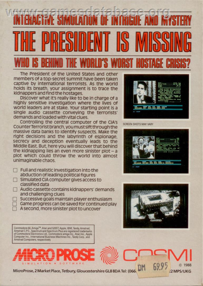 President is Missing - Atari ST - Artwork - Box Back