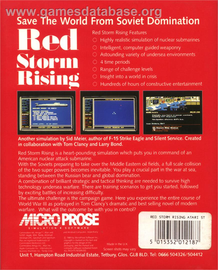 Red Storm Rising - Atari ST - Artwork - Box Back