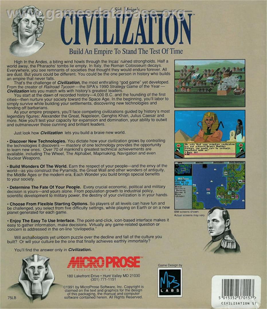 Sid Meier's Civilization - Atari ST - Artwork - Box Back