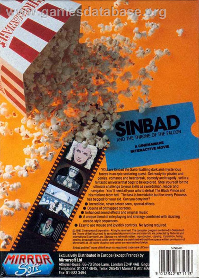 Sinbad and the Throne of the Falcon - Atari ST - Artwork - Box Back