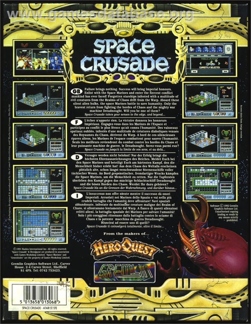 Space Crusade - Atari ST - Artwork - Box Back