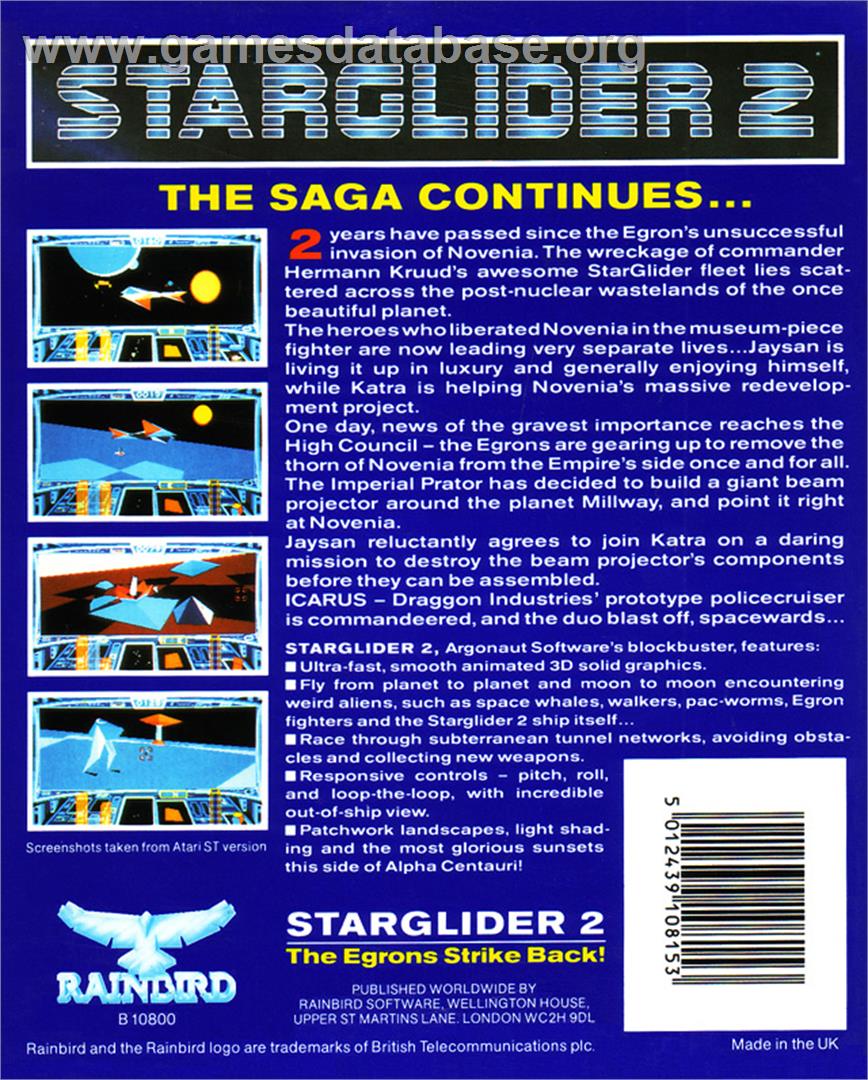 Starglider 2 - Atari ST - Artwork - Box Back
