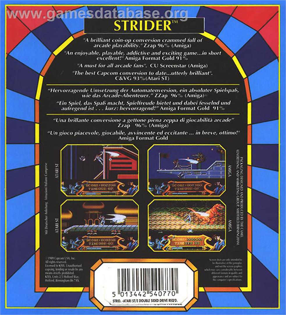 Strider - Atari ST - Artwork - Box Back