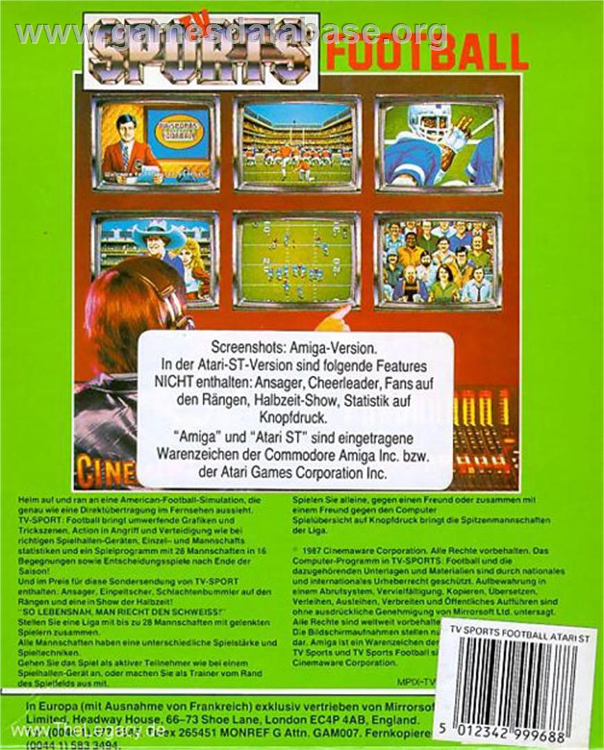 TV Sports Football - Atari ST - Artwork - Box Back