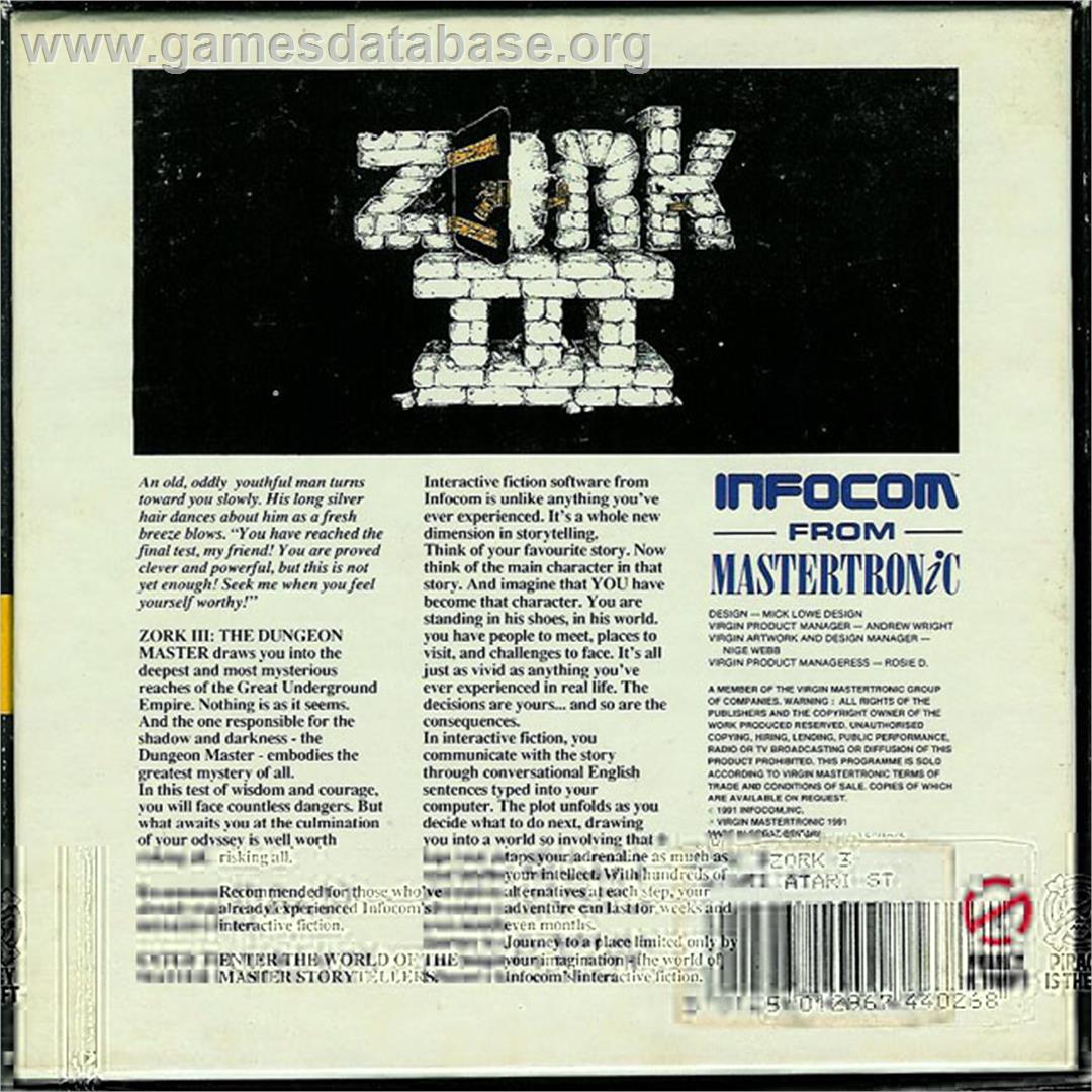 Zork III: The Dungeon Master - Atari ST - Artwork - Box Back