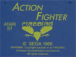 Top of cartridge artwork for Action Fighter on the Atari ST.