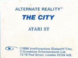 Top of cartridge artwork for Alternate Reality: The City on the Atari ST.