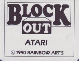 Top of cartridge artwork for Blockout on the Atari ST.