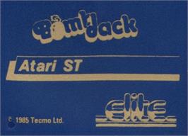 Top of cartridge artwork for Bomb Jack on the Atari ST.