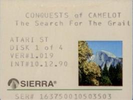 Top of cartridge artwork for Conquests of Camelot: The Search for the Grail on the Atari ST.