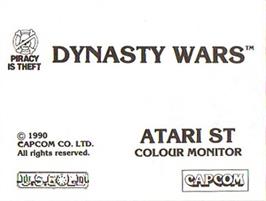 Top of cartridge artwork for Dynasty Wars on the Atari ST.