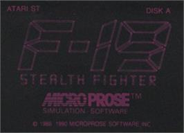Top of cartridge artwork for F-19 Stealth Fighter on the Atari ST.
