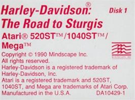 Top of cartridge artwork for Harley-Davidson: The Road to Sturgis on the Atari ST.