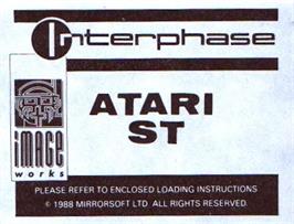 Top of cartridge artwork for Interphase on the Atari ST.