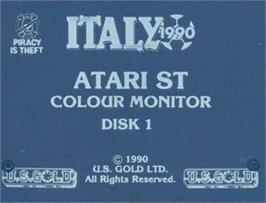 Top of cartridge artwork for Italia 1990 on the Atari ST.