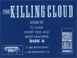 Top of cartridge artwork for Killing Cloud on the Atari ST.