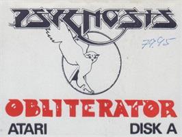 Top of cartridge artwork for Obliterator on the Atari ST.