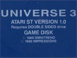Top of cartridge artwork for Universe 3 on the Atari ST.