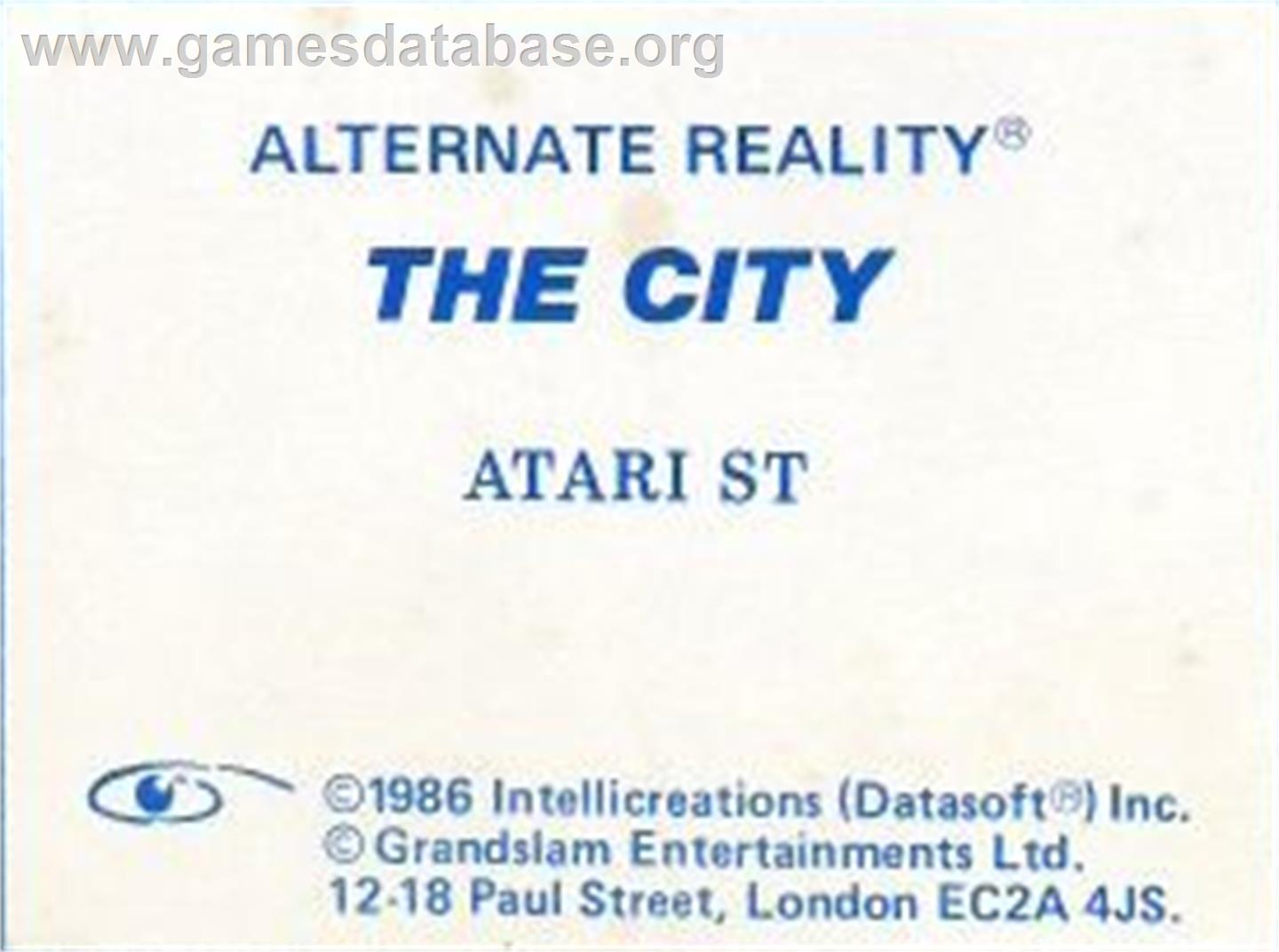 Alternate Reality: The City - Atari ST - Artwork - Cartridge Top