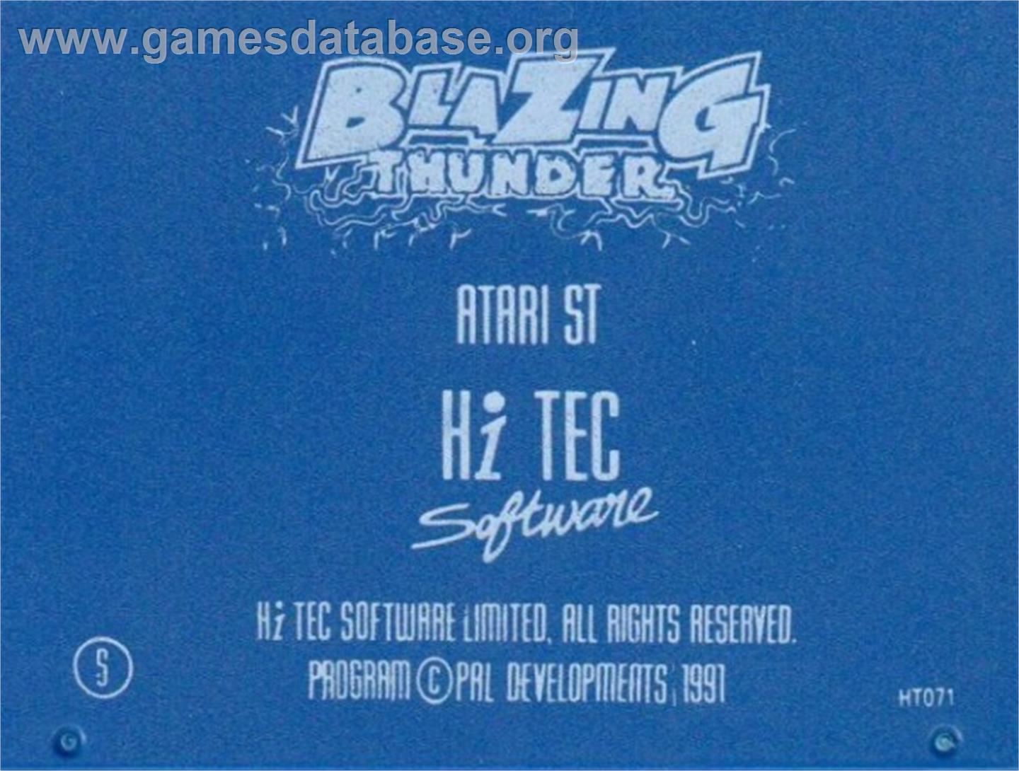 Blazing Thunder - Atari ST - Artwork - Cartridge Top